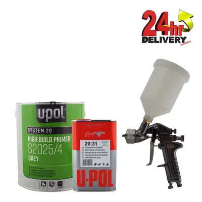 U-Pol S2025+S2031 Litre Grey Primer Extra Fast Hardener +Duren 1.8mm Spraygun