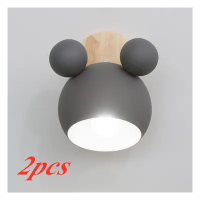 2X-Nordic Wall Lamp Cartoon Wall Sconce Creative Mickey Wall Light Gray Simple Personality Wall 