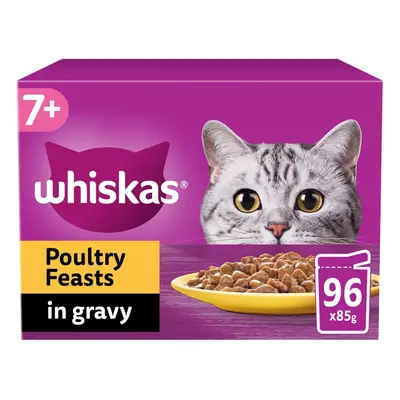 96 x 85g Whiskas 7+ Poultry Feasts Mixed Senior Wet Cat Food Pouches