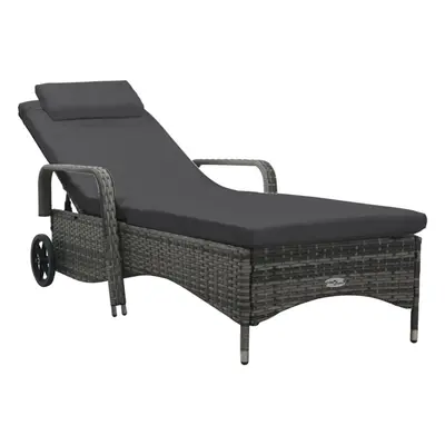 vidaXL Sun Lounger with Wheels Poly Rattan Outdoor Garden Patio Pool Day Bed