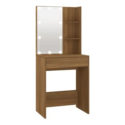 (Brown oak) vidaXL Dressing Table with LED Makeup Vanity Desk Cosmetic Table Multi Colours