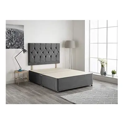 Charcoal Plush Fabric Divan Base Plus Matching Headboard3ft 4ft 4ft6 5ft 6ft 4FT6 Double