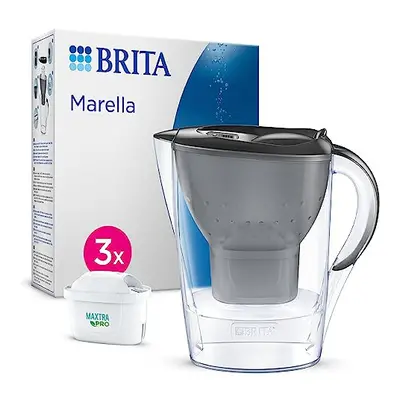 BRITA Marella Water Filter Jug Starter Pack - Graphite (2.4 Litre) with 3x MAXTRA PRO All-in-1 c