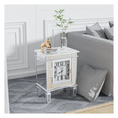 Mirrored Furniture Bedroom Nightstand with Clock Door