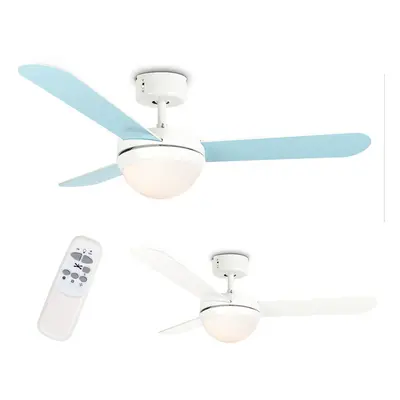 42" / 106cm Modern Duck Egg Blue/Cream Reversible Blade Ceiling Fan with Frosted Opal Shade - wi