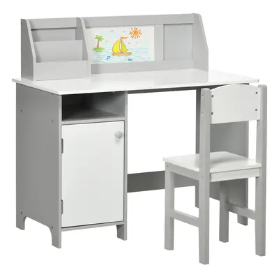 HOMCOM PCs Childrens Table and Chair Set w/ Whiteboard Storage - Grey