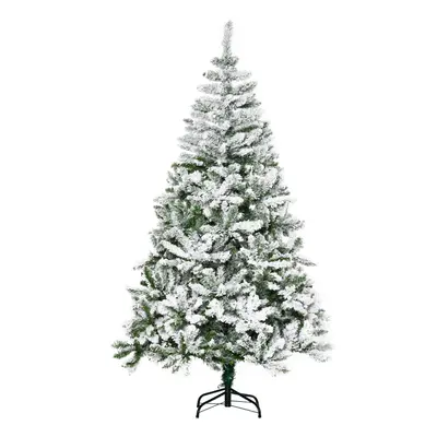 HOMCOM 6ft Snow Flocked Artificial Christmas Tree w/ Realistic Branch Tips