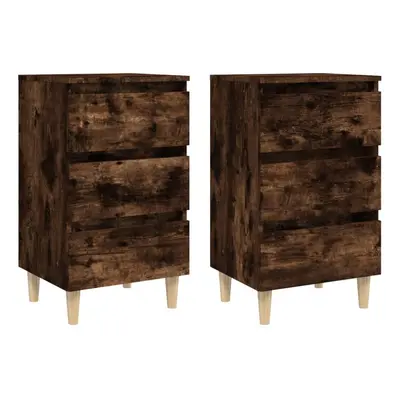 (smoked oak, 2) vidaXL 1/2x Bed Cabinets & Wood Legs Nightstand Side Table Set Multi Colours