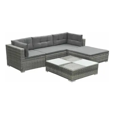 vidaXL Garden Lounge Set Piece with Cushions Poly Rattan Grey Chaise Lounge