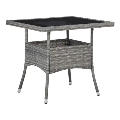 vidaXL Outdoor Garden Yard Dining Table Grey Poly Rattan and Glass Furniture