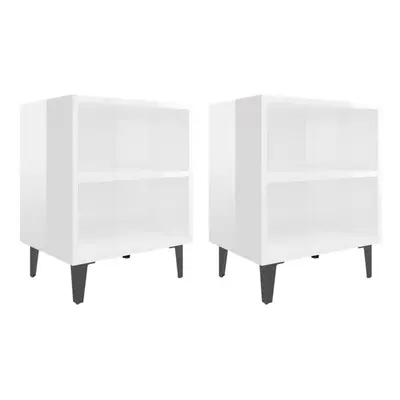 vidaXL 2x Bed Cabinets with Metal Legs High Gloss White Bedroom Nightstand