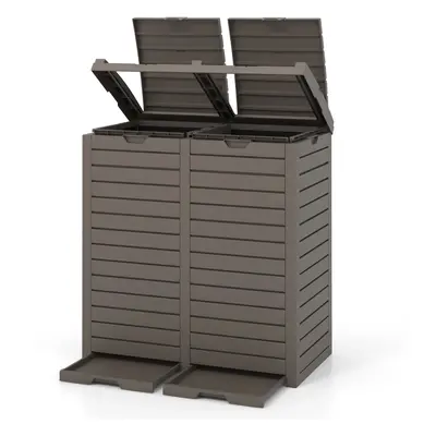 Outdoor Double Bin Trash Can w/ Liquid Tray