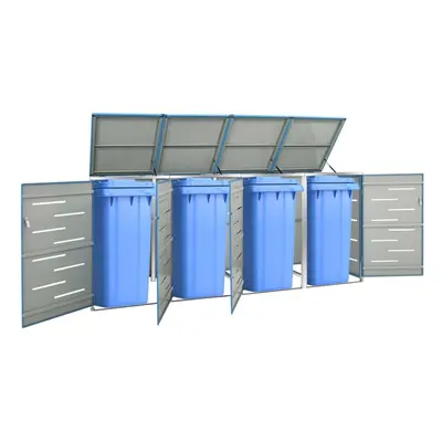 vidaXL Quadruple Wheelie Bin Shed Stainless Steel Garden Garage Trash Bin Shed