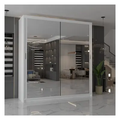 (White , 203cm) MN FURNITURE Ice Mirror Sliding Door Wardrobe