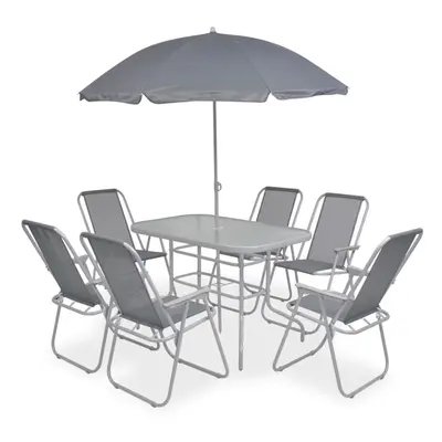 vidaXL Outdoor Dining Set Piece Textilene Grey Garden Table Chairs Umbrella