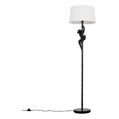 Modern Black Hanging Monkey Floor Lamp with a White Tapered Shade - Complete with a 6w LED Bulb 