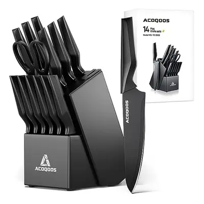 ACOQOOS Knife Set with Block, Kitchen Knife Sets Piece with Built-in Sharpener, Kitchen Knives f