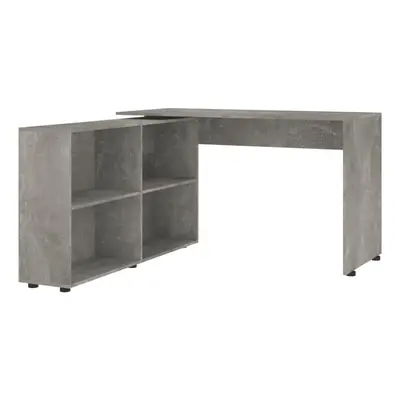 (Concrete grey) Corner Desk Shelves Computer Office Home Study Table Furniture Oak/White