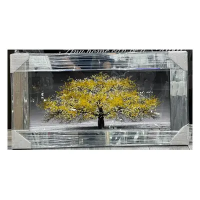 Large Wall Frame with Yellow Cherry Blossom Tree Liquid Art, 82x42cm