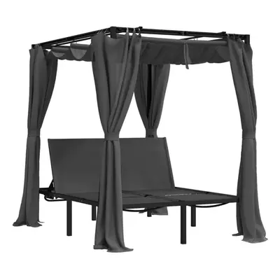 vidaXL Double Sun Lounger with Side and Top Curtains Anthracite Garden Sun Bed