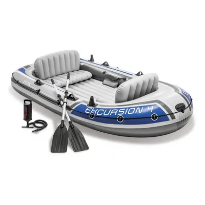 (4 Person Boat Set) Intex Inflatable Boat Canoe with Oars and Pump Dinghy Challenger Kayak Raft