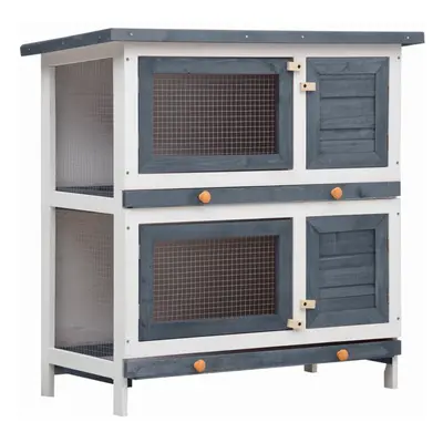 vidaXL Outdoor Rabbit Hutch Doors Grey Wood Pet House Habitat Cage Carrier