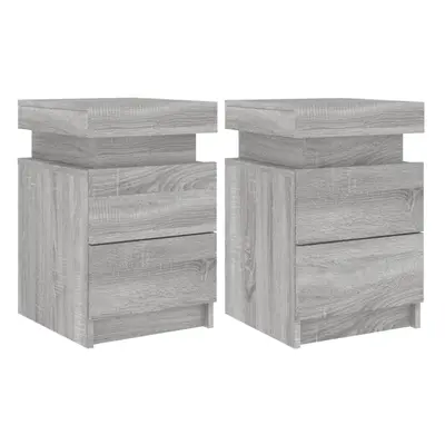 (grey sonoma, pcs) vidaXL Bedside Cabinets with LED Lights Nightstand Bed Cabinet Side Table