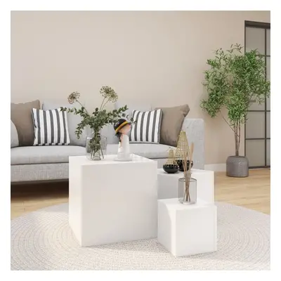 vidaXL 3x Side Tables White Chipboard Living Room End Sofa Accent Table Set