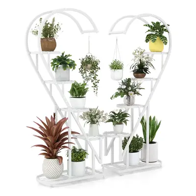 5 Tier Heart-shaped Ladder Plant Stand Metal Plant Shelf w/Hanging Hook