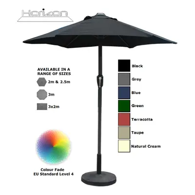 (2m, Black) Parasol Aluminium Crank Full & Half Shade Umbrella