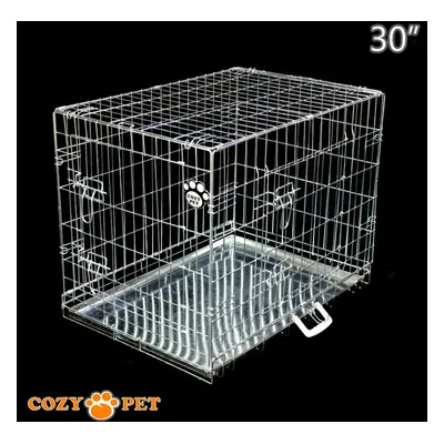 Dog Cage in Silver Puppy Crate Cozy Pet Crates Folding Metal Cages DC30S