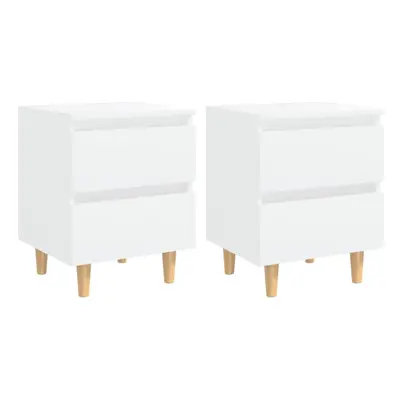 vidaXL 2x Bed Cabinets with Solid Pinewood Legs White Bedroom Nightstand Table