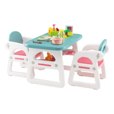 3 PCS Kids Table & Chairs Set Children Toddler Activity Desk Chair Set W/ Storage Shelf