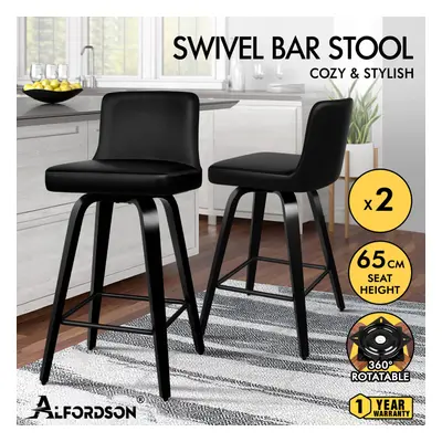 ALFORDSON 2x Swivel Bar Stools Bailey Kitchen Wooden Dining Chair ALL BLACK