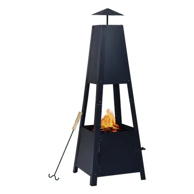 vidaXL Fire Pit Black Steel Outdoor Garden Fireplaces Tower Patio Heaters