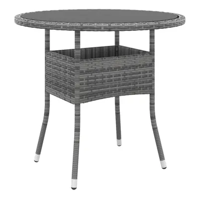 vidaXL Garden Table ?80 cm Tempered Glass and Poly Rattan Grey Patio Table