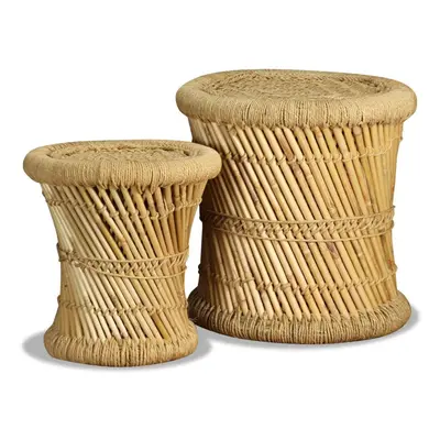 vidaXL Stool Set Pieces Bamboo Jute Dining Room Kitchen Furniture Seat Bar