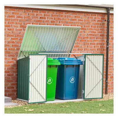 5 x ft Metal Shed Garden Storage Shed Double Wheelie Bin Store Pent Roof Double Door, Green