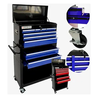 AREBOS 9-Drawer Combo Tool Cabinet Garage Tool Chest with Wheels Workshop Tool Storage Lockable 