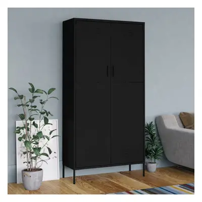 vidaXL Wardrobe Black Steel Bedroom Hanger Organiser Clothing Storage Cabinet