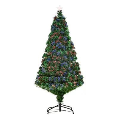 HOMCOM 5FT Pre-Lit Fibre Optic Christmas Tree Artificial Holiday DÃ©cor Metal