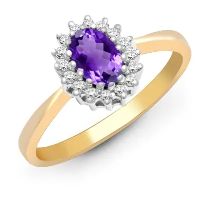 (J) Jewelco London 9ct Yellow Gold H I2 0.12ct Diamond and Oval Purple 0.44ct Amethyst Classic R