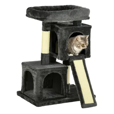 PawHut Cat Rest & Play Activity Tree w/ House Perch Scratching Post Black