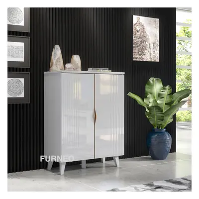 White 2-door High Gloss & Matt Sideboard Cabinet Cupboard Unit Azzurro14 Brushed Gold Handles