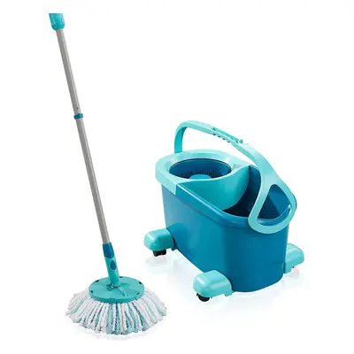 Leifheit Clean Twist Disc Mop Ergo Mobile Set, Moisture Controlled Spin, Wheeled Bucket, Faster 