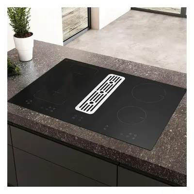 SIA 80cm Black Induction Hob With Built In Downdraft Extractor Fan & Filter