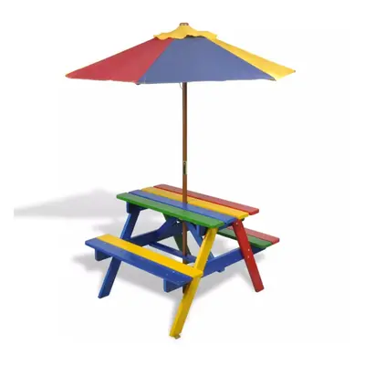 vidaXL Kids Picnic Table & Benches with Parasol Children Garden Picnic Seat