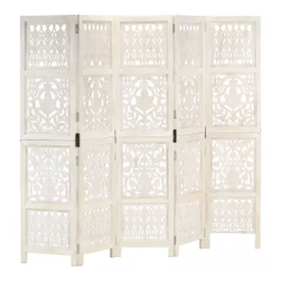 vidaXL Solid Mango Wood Hand carved 5-Panel Room Divider White 200cm Screen