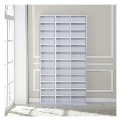 (White) Homcom Cd Dvd Media Storage Wooden Shelves Bookcase Display