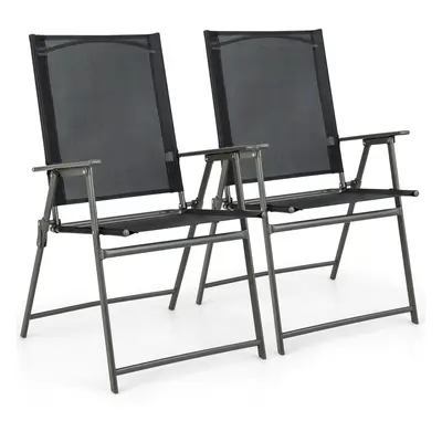 Folding Garden Chairs Set of Metal Frame Dining Chairs w/ Armrests